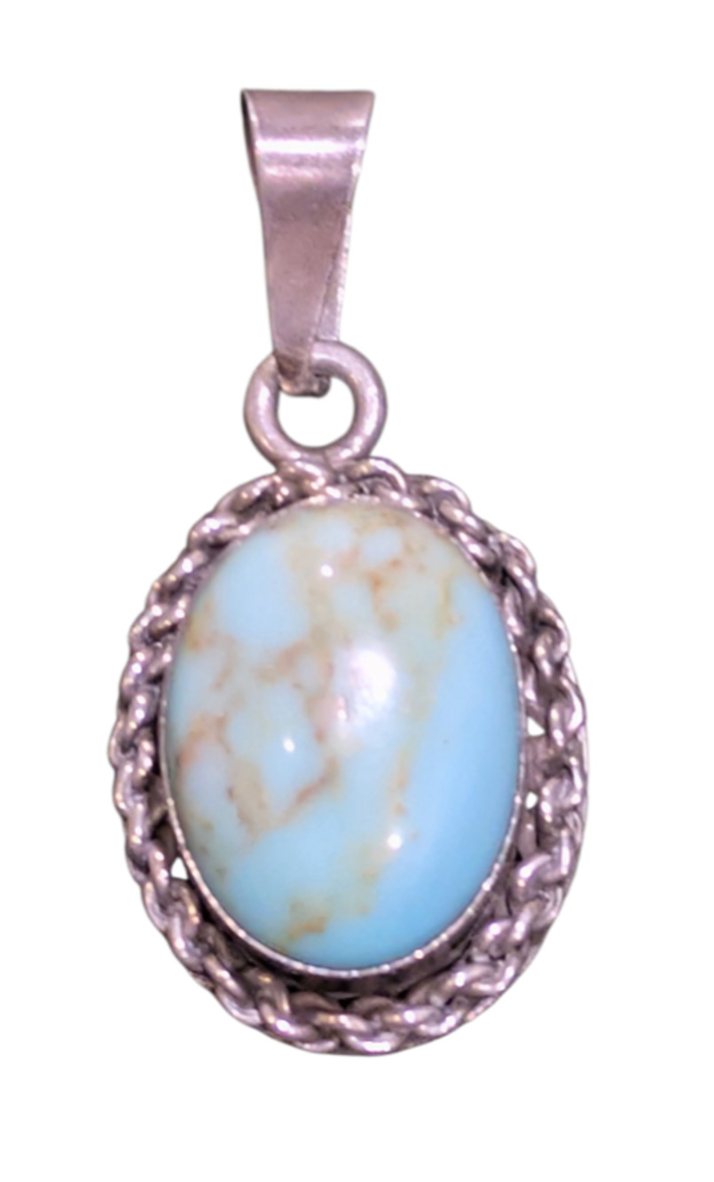 Taxco Mexico Sterling Silver Turquoise Twist Rope Pendant